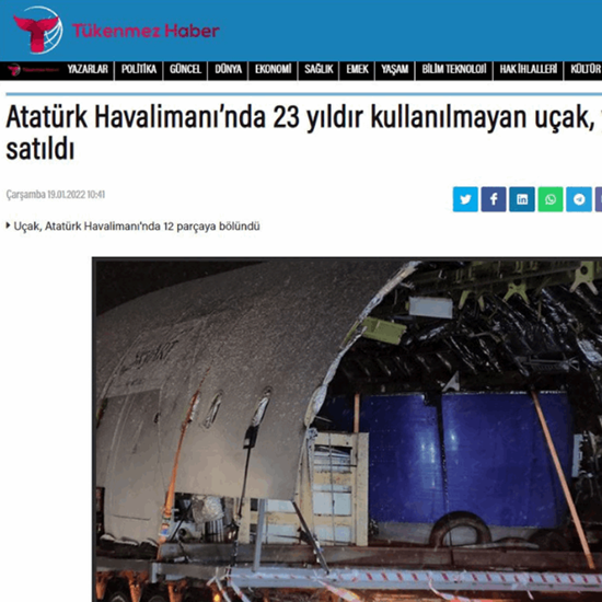 The plane, which has not been used at Atatürk Airport for 23 years, has been sold abroad.