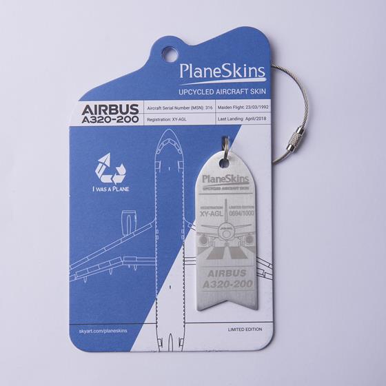 A320 Genuine Aircraft Skin Key Tag - Raw Aluminium