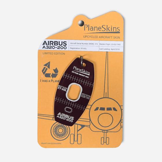 A320 Genuine Aircraft Skin Key Tag - Burgundy