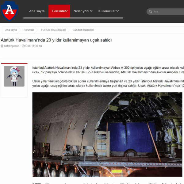 The plane, which has not been used for 23 years at Atatürk Airport, has been sold.