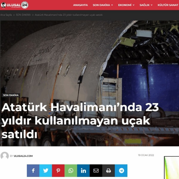 The plane, which has not been used for 23 years at Atatürk Airport, has been sold.