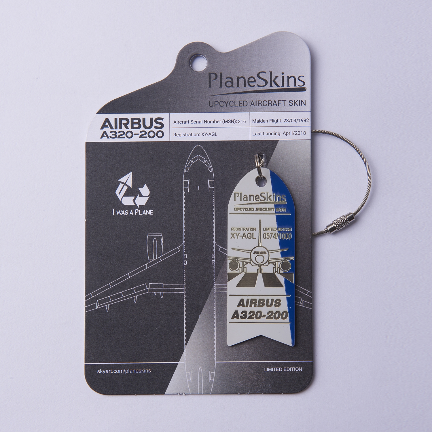 A320 Genuine Aircraft Skin Key Tag - Blue White